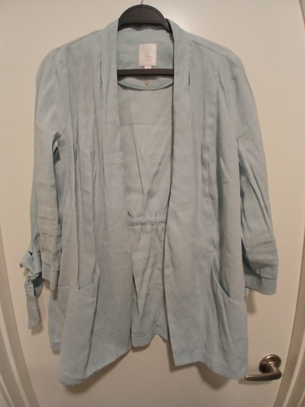 LC Lauren Conrad Light Blue Open-Front Draped Blazer